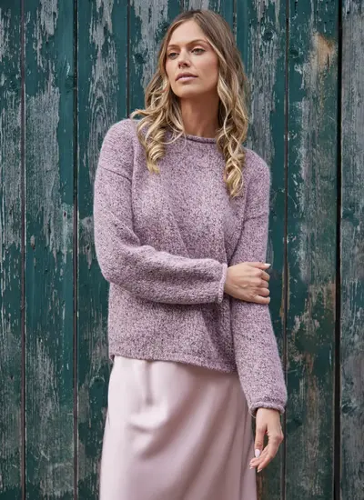 Fisherman Alpaca Roll Neck Sweater in Pink Stone